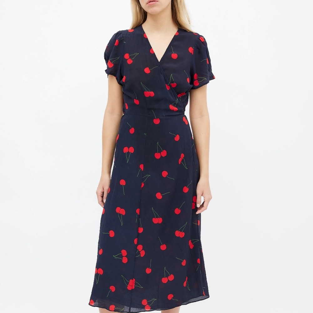 Realisation Cherry Silk Printed Wrap Dress Small